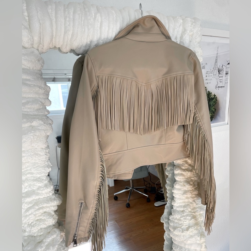 faux leather fringe jacket (size M)